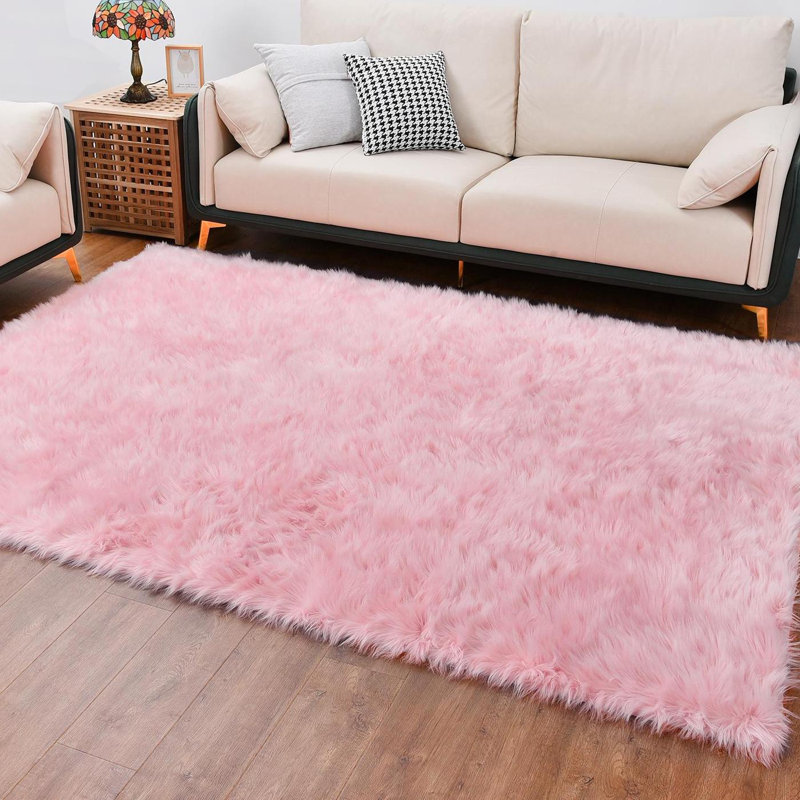 Tapis rose à poils longs Dosie, Rectangle 6 pi 6 po x 10 pi