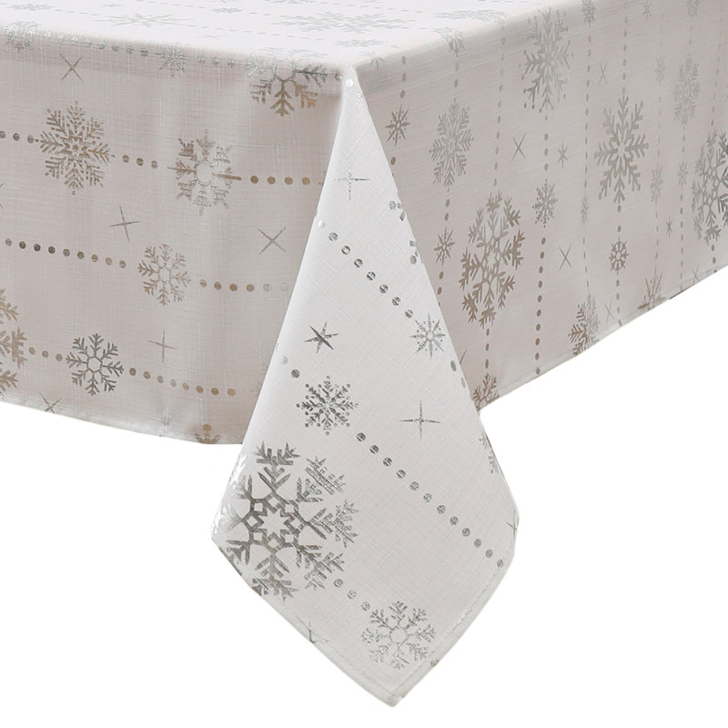 Kailahni Foil Wonderland Snowflake Holiday Fabric Tablecloth, 120" x 60"
