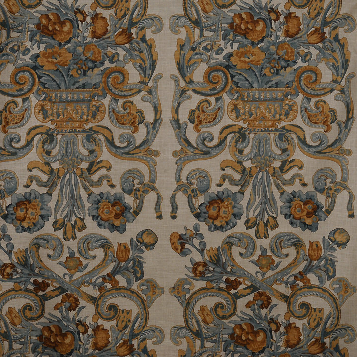 Toile fleurie baroque, Multi Blue / Oakwood