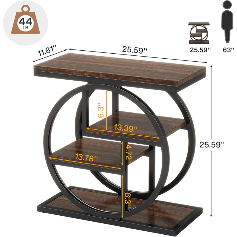 Table de bout à 4 niveaux en bois et métal, Brun, Noir