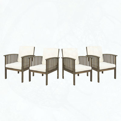 Chaises club d'extérieur en bois d'acacia avec coussins crème (ensemble de 4) - Finition gris campagnard