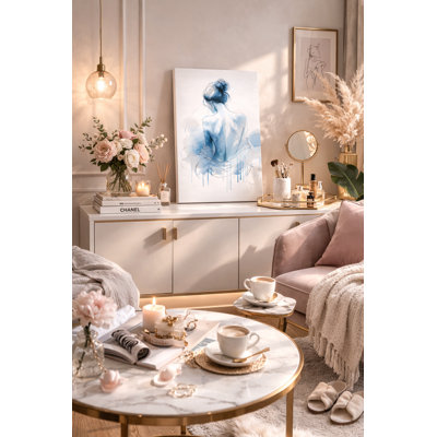 Contemplative Beauty Watercolor Line Art - Art mural sur toile tendue