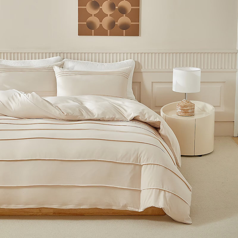 Cloudy Soft - ensemble de bohème touffeté en microfibre douce, Édredon pour très grand lit + 2 taies décorativ, Rayure kaki