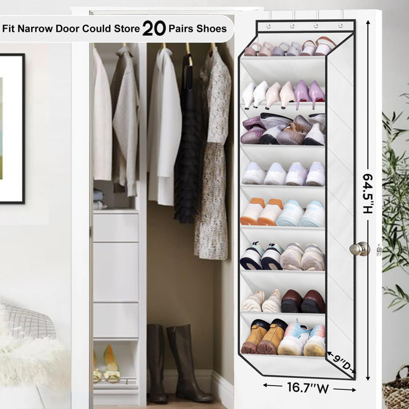Over The Door Shoe Organizer for Closet with Large Deep Pockets, White
