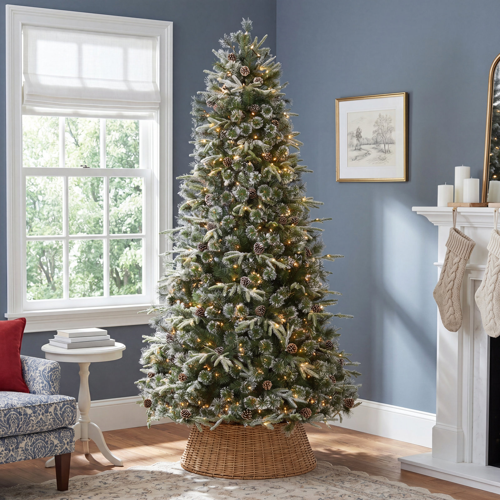 Lighted Artificial Christmas Tree, 7.5' H