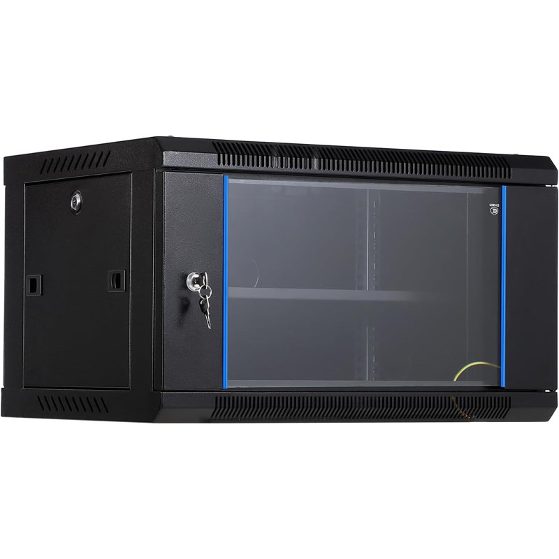 Wall Mount Network Cabinet - Server Rack Enclosure with Locking Glass Door & Removable Side Panels, IT/AV Equipment Rack for Secure Data and Audio-Visual Installations