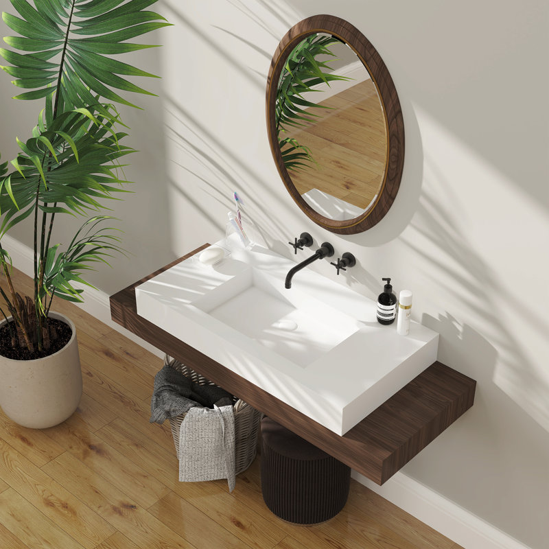 Lavabo de salle de bain rectangulaire à surface solide 18,7 po FRALIMK, null
