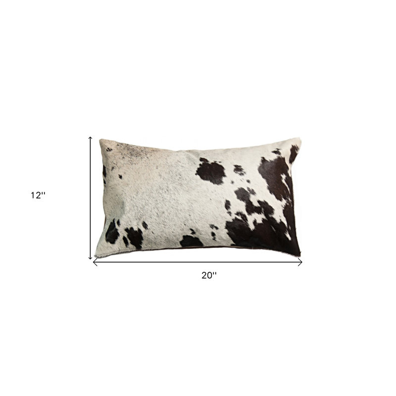 Chocolate and White Cowhide Rectangular Throw Pillow