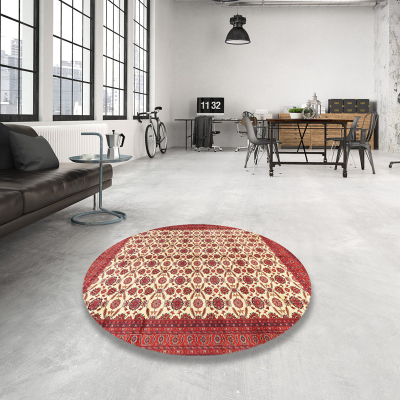 Tapis en laine rouge / beige, Rond 6 pi