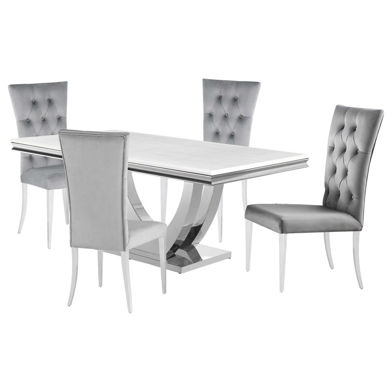 Ensemble de salle à manger 5 pièces, 5 pièces: table, 4 chaises, Gris