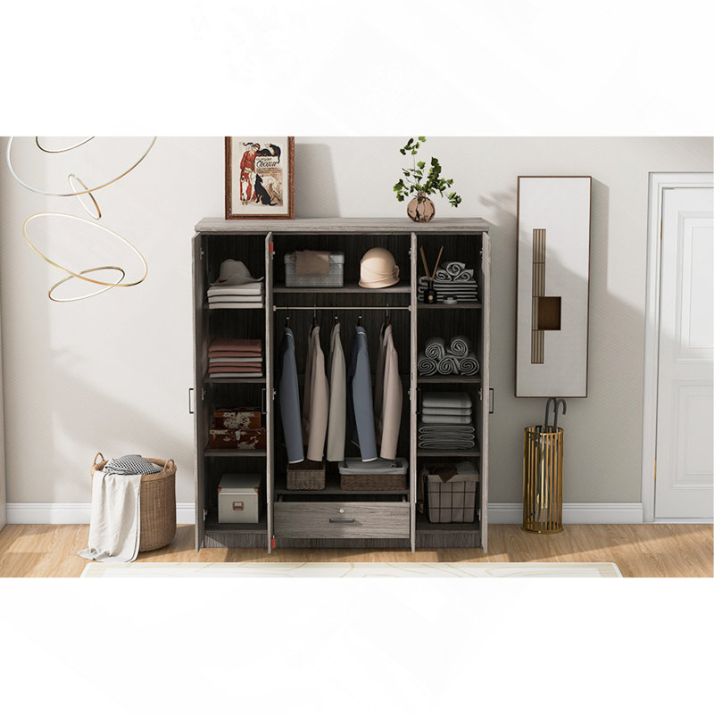 Armoire à miroir 4 portes avec tablettes, Gris