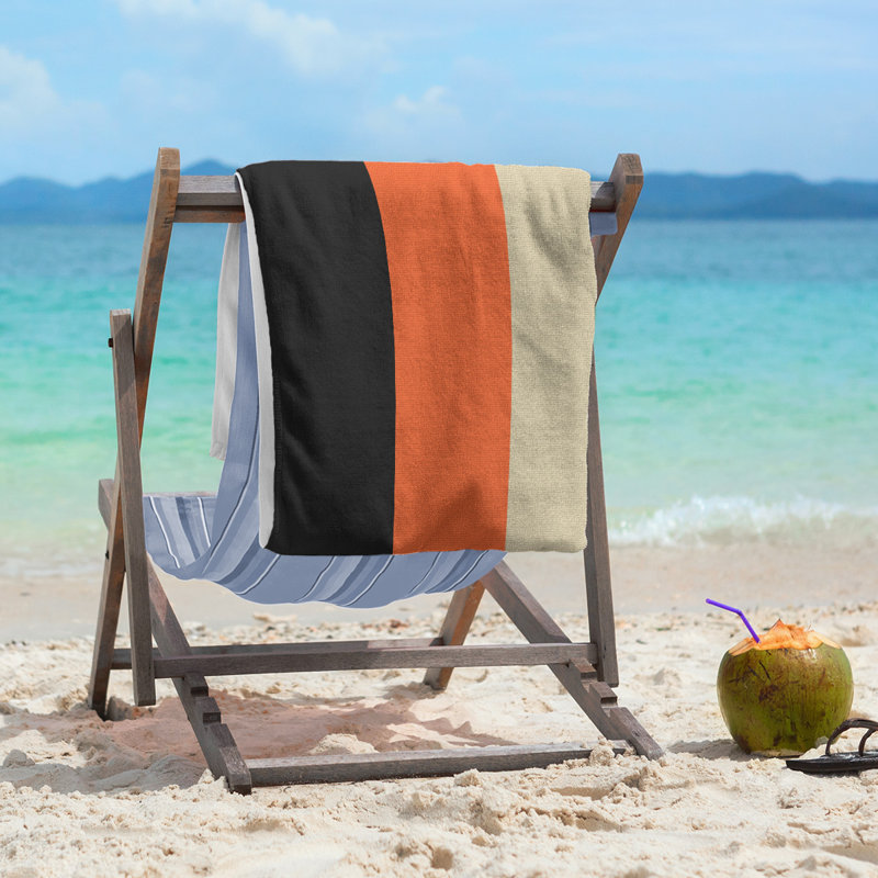 Beach Towel, Black/Orange/Cream, Microfiber