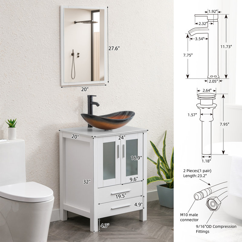 Azaree 24'' Single Bathroom Vanity with Manufactured Wood Top, White, Brown