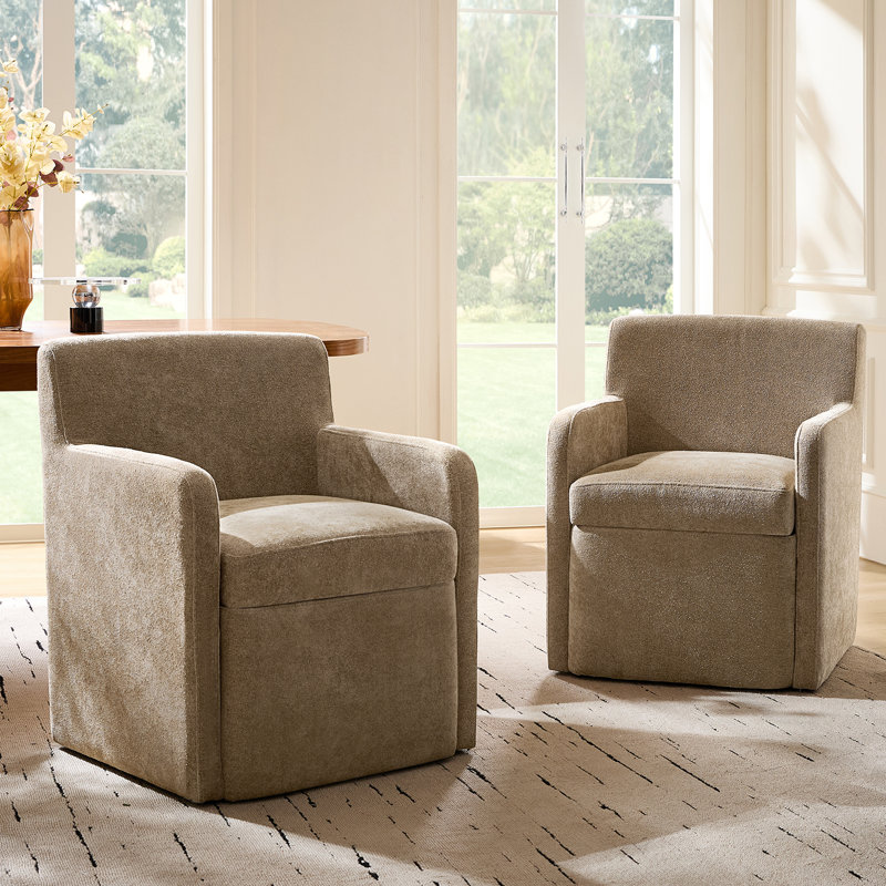 Gosselin Modern Storage Dining Chair with Casters, Sand