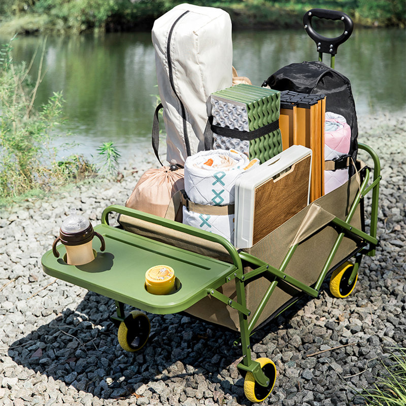 Chariot pliable avec table pliante et porte-gobelets, chariot portatif extérieur pour l'épicerie, le jardin, le magasinage, les sports, le camping