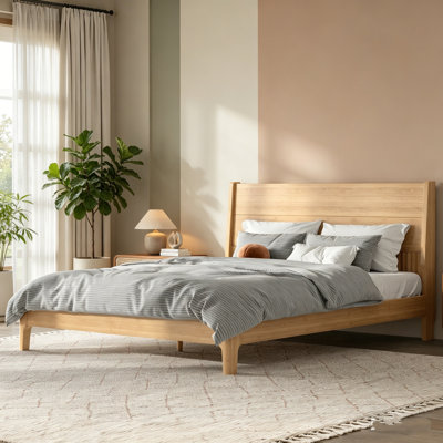 Wooden Bed Frame, Platform Bed Frame With Tall Fluted Headboard And Slat Support, Low Profile Platform Bed, Modern Platform Bed Frame, No Box Spring Required,  Bed With Underbed Storage For Bedroom