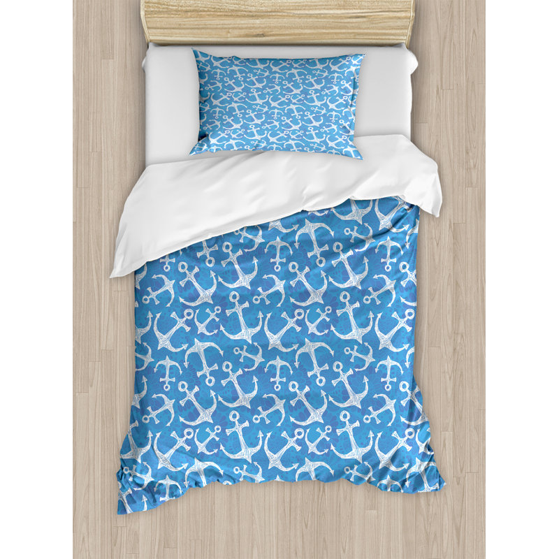 Coastal Polyester Duvet Cover, Hand Drawn Sea Anchor