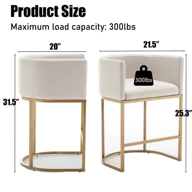 Gold Bar Stools Set Of 3, 25" H Modern Counter Height Bar Stools With Backrest, Linen Fabric Upholstered Bar Stool For Kitchen Island, Cafe