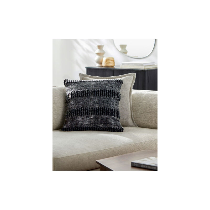 Fernan Accent Pillow Cover, 18"H x 18"W, Polyester/Polyfill, Dark Gray