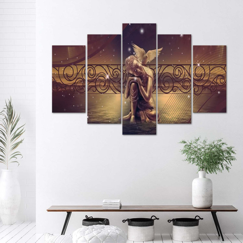 Buddha Brown Feng Shui - 5 Piece No Frame Print on Canvas