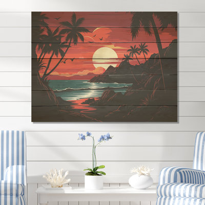 Coucher de soleil rouge - paysage audacieux - coucher de soleil côtier sur bois