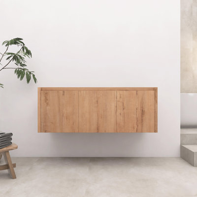 48 Inch Wall-Mounted Bathroom Vanity Base With Soft Closing Doors, Imitative Oak