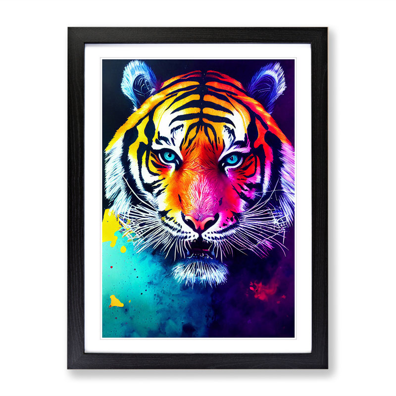 Painted Tiger No.2 Abstract - Print, White, 36cm H x 27cm W, Black Framed