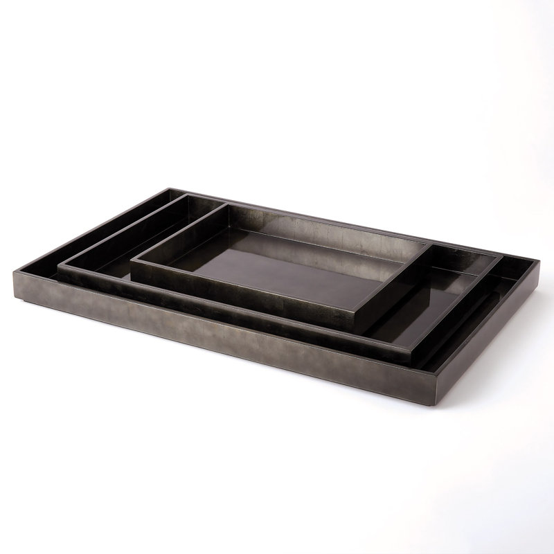Plateau rectangulaire feuille d'argent, H 2,25 po x l 14 po x P 18 po