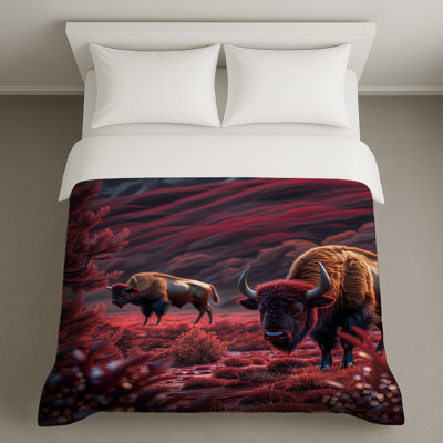 Bison In Red Landscape Duvet Covers