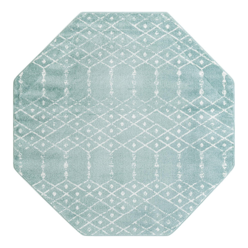 Sierra Geometric Aqua Area Rug, Octagon 6'1" x 6'1", Aqua 