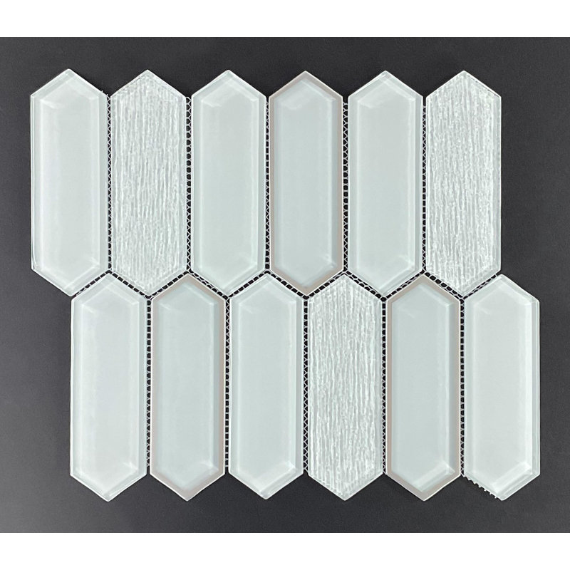 Glass Mosaic Wall Tile, Light Gray & Silver Glazed