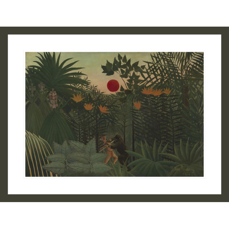 «Tropical Landscape - An American American Fighting with a Gorilla» par Henri Rousseau, impression giclée encadrée