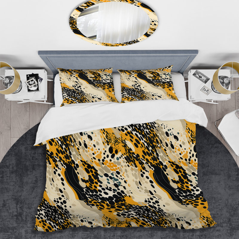 Ensemble de housse de couette à motif abstrait orange et noir Urban Exotica, Housse de couette pour très grand lit et 2 très