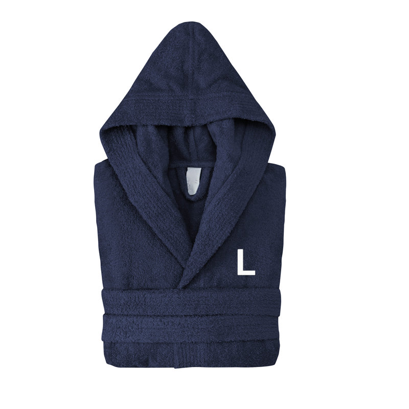Peignoir monogrammé à capuche en coton turc, Marine, L