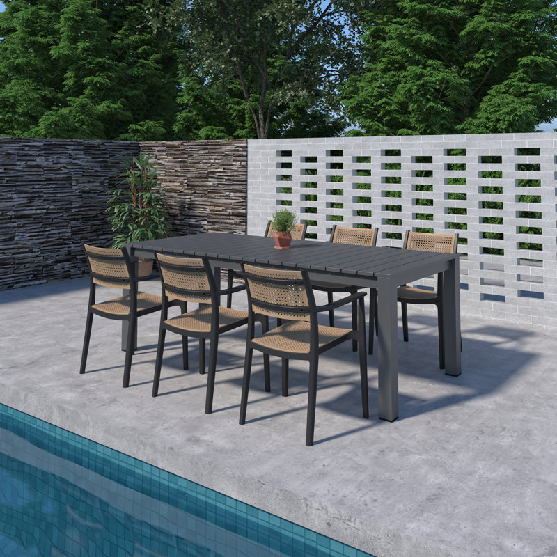 Amazonia Pether Outdoor Patio Aluminum And Resin Dining Set, 6