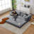 Boneless 79.5" Convertible Sleeper Sofa Corduroy Upholstered Sofa Bed Foldable Floor Couch Daybed with Wide Armrests & Storage Pockets - No Assembly-1762075991