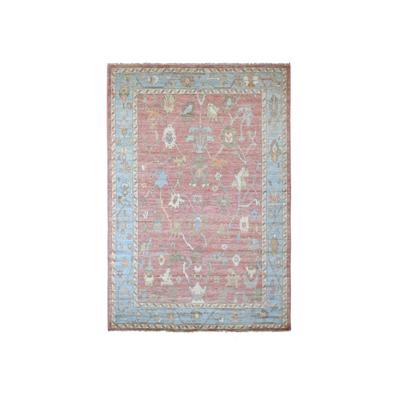 Tapis en laine pure noué à la main 6 pi x 8 pi 10 po rose angora angora à motif de feuilles d'Oushak OEF94A920E184A6D9 5,56910CFBFD577