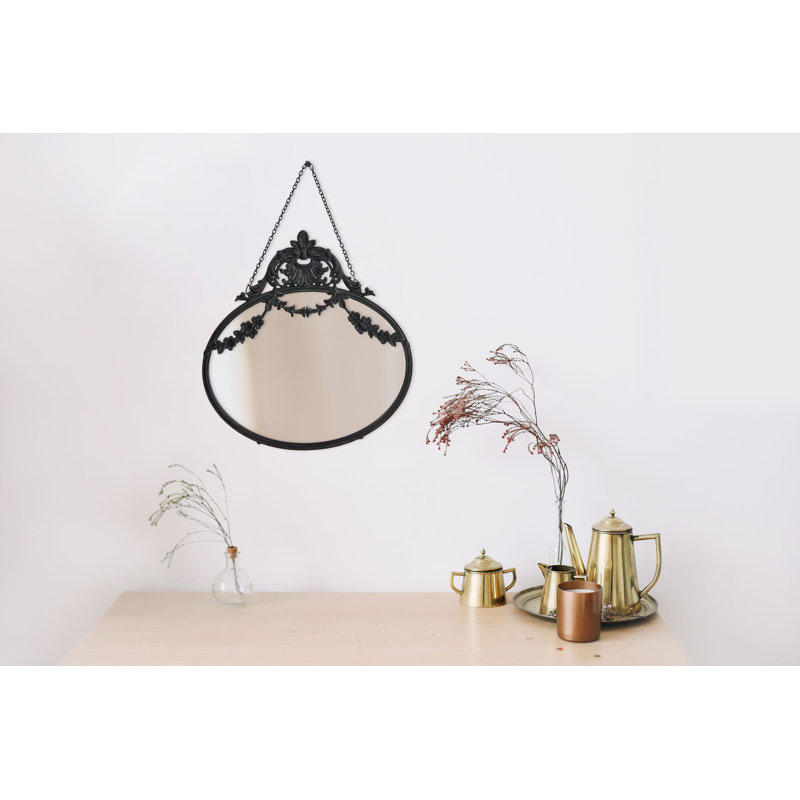 Pabst Pewter Framed Wall Mirror with Decorative Chain and Antique Finish, Black