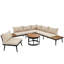 Modular Outdoor Patio Sofa Set with Rustproof Galvanized Iron Frame, Washable Zipper Cushions & Space-Saving Acacia Wood Nesting Side Tables