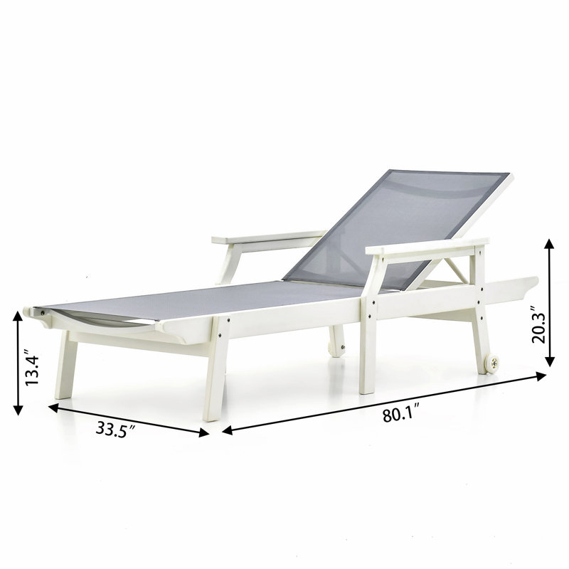 MURCANO HDPE Outdoor Chaise Lounge with Armrests, Reclining Sling Patio Lounger with Wheels for Poolside & Deck, With Arms