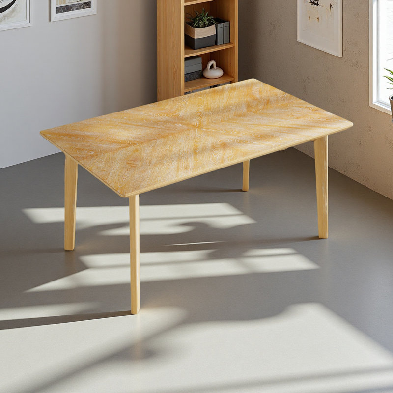 Table de salle à manger rétro, table de salle à manger pour 6 personnes, table de salle à manger rectangulaire minimaliste pour la salle à manger et la cuisine, pieds en bois d'hévéa