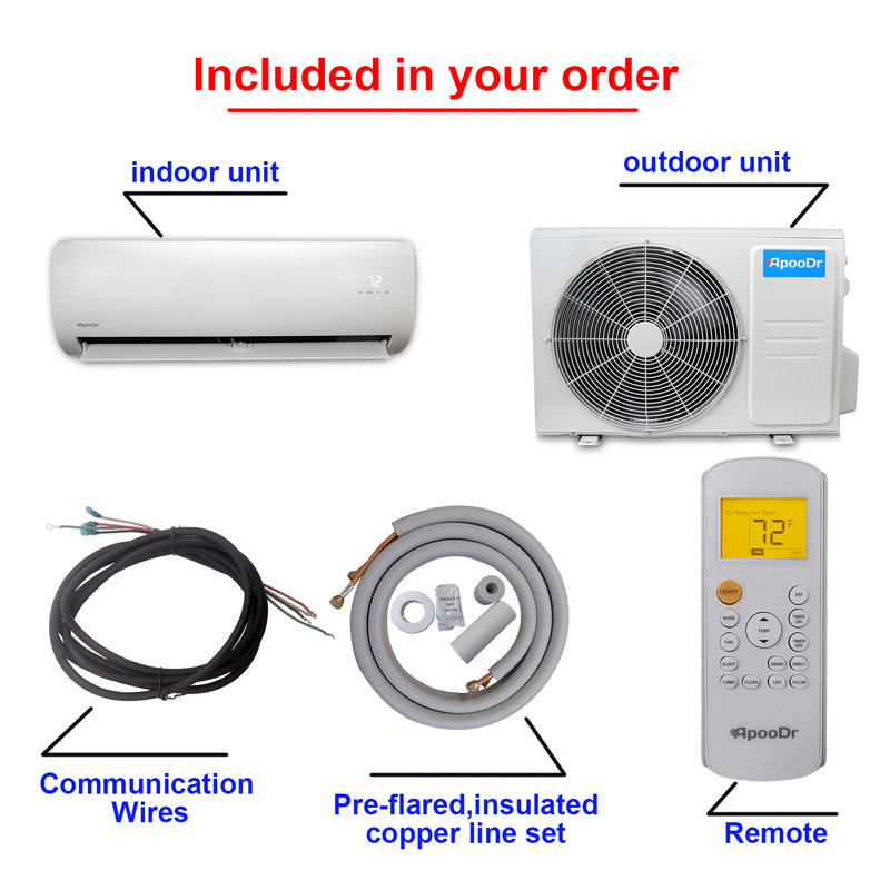 ApooDr 18,000 BTU White Ductless Mini Split AC with Heat Pump and Wi-Fi
