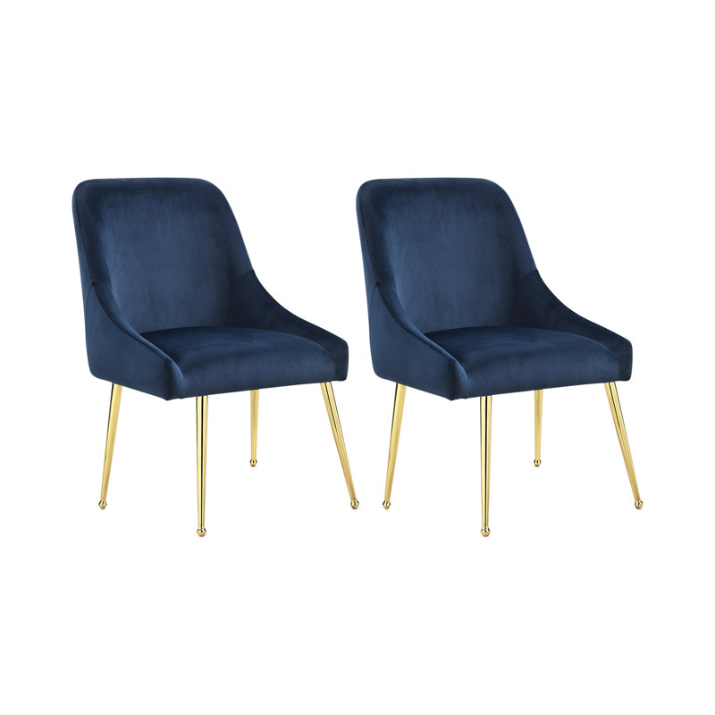 Chaise de salle à manger rembourrée Dineshia, Bleu, Gold
