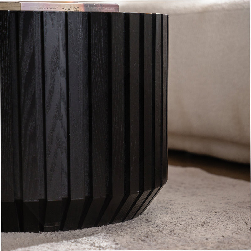 Table basse, ensemble de 2 tables d'appoint gigognes, table basse moderne cannelée noire, tables d'appoint en bois pour petits espaces, salon, balcon, entièrement assemblées
