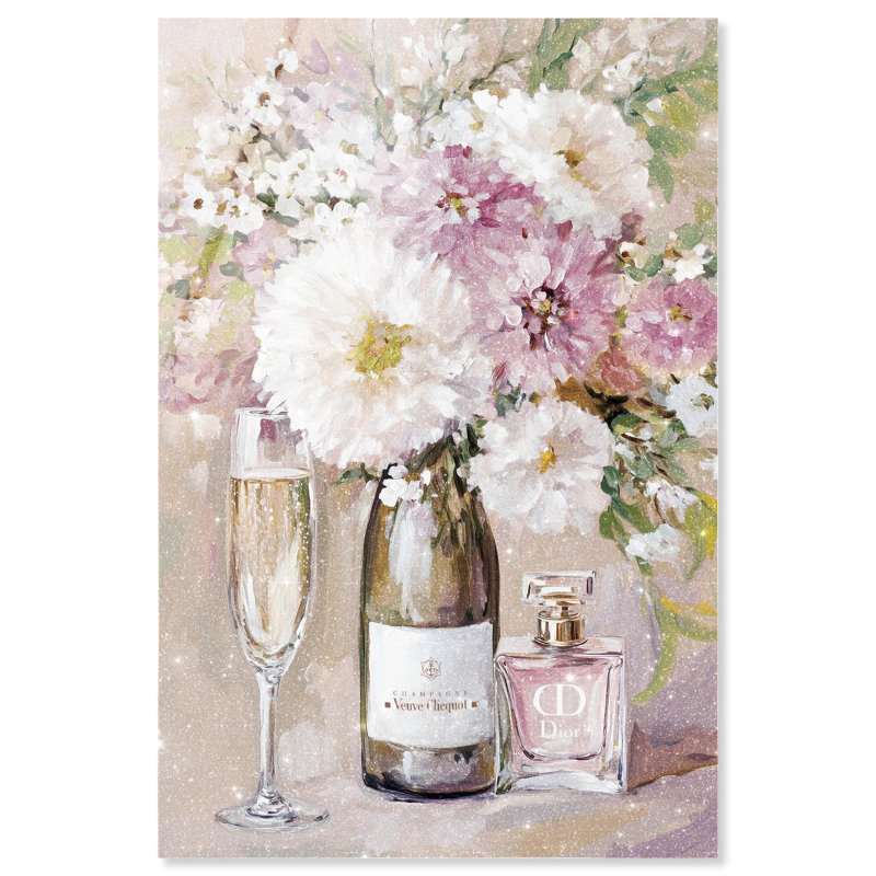 Vase de champagne clair imprimé acrylique sur acrylique Glam par Art Remedy, prêt à être accroché, H 30 po x l 20 po