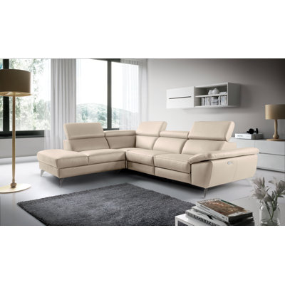 Olligs Genuine Leather Reclining Corner Sofa with Adjustable Headrests and Adjustable Armrest