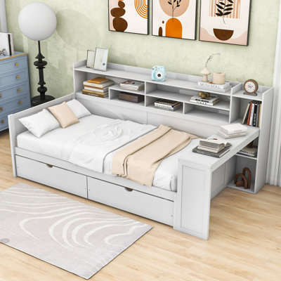 Dalainey Wood Daybed with Drawers, Desk and Shelves