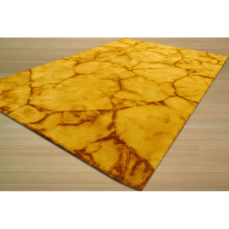 Tapis d'intérieur en laine dorés abstraits élégants et durables Luthersville, Rectangle 2 pi x 10 pi