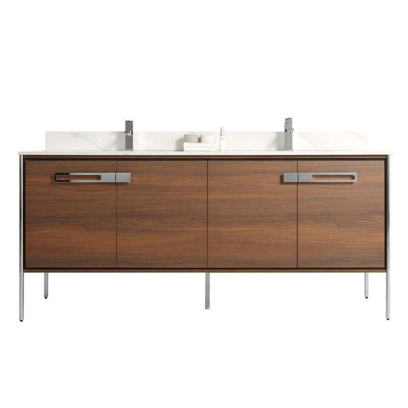 Meuble-lavabo double 72 po, Chrome poli, Noyer ébène