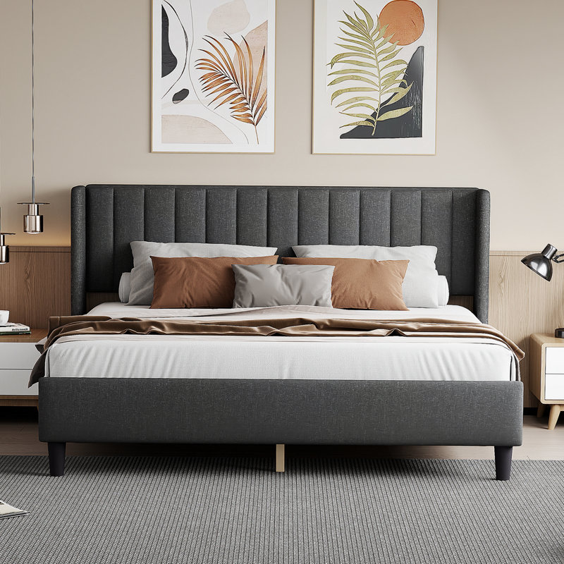 Hudayfi Upholstered Platform Bed, King, Black